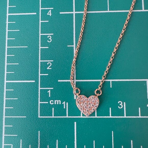 Kate Spade Signed CZ Pave Heart Mini Pendant Necklace in Rose Gold tone Metal - Picture 3 of 6